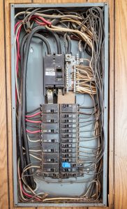 An older Federal Pacific Stab-Lok electrical panel of the type commonly found in pre-1980 Los Angeles homes.